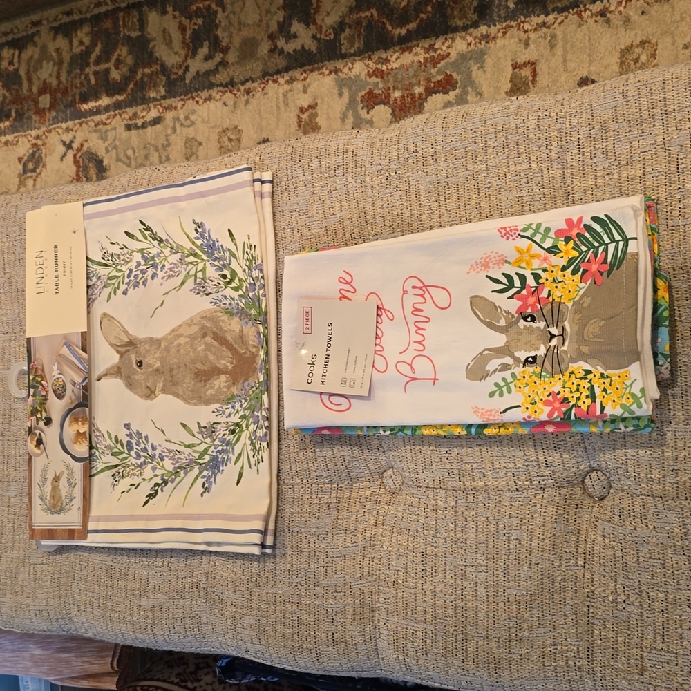 LINDEN STREET & COOKS BRANDS EASTER TABLE RUNNER & KITCHEN TOWELS BUNDLE
